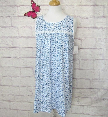 Croft & Barrow 蓝色花卉棉混纺针织无袖睡衣 S 码全新! — 第 1/4 张图片