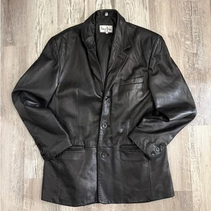 Albert Duke New York Schwarz Ledermantel Einreiher Luxus Jacke Herren XL - Bild 1 von 15