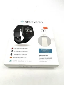 Fitbit Versa Smart Watch Black Large INCLUDES BONUS LARGE CLASSICWHITE BAND New - Picture 1 of 5