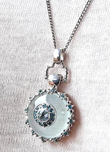 Anhänger 585 Weiß-Gold Mondstein, 25 blaue Brillanten, mit Kette 333 Weißgold... - Bild 1 von 23