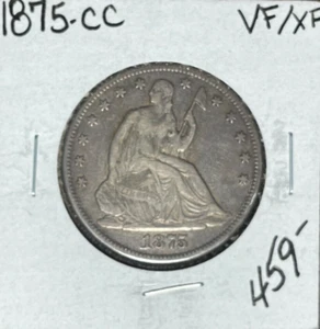 Medio dólar de plata libertad sentada 1875-CC ~ en muy buen estado/en buen estado ~ BONITA MONEDA~ - Imagen 1 de 2