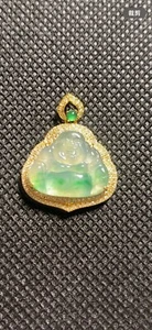 18K Gold Diamond Burmese grade A Jadeite Jade 高冰玻璃种Buddha Pendant 天然缅甸翡翠A货 - Picture 1 of 10