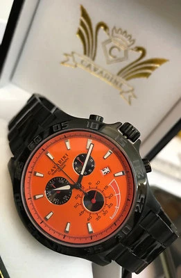 Cavadini Pilot Chronograph Watch Solid Stainless Steel Ip-Black Orange CV-3962 - Image 1 of 4