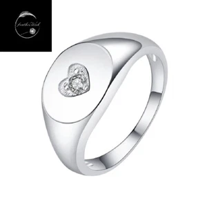 Sterling Silver 925 Ring Love Heart Chunky Signet For Gift Ladies Women Girls - Picture 1 of 5