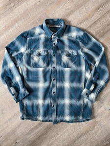 Icebreaker Md 100% Merino Wool Blue Plaid Button Flannel Long Sleeve Lodge - Picture 1 of 10