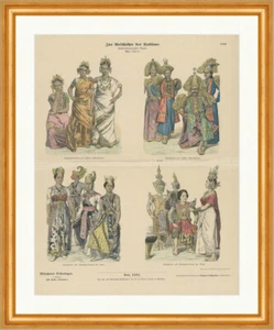 Zur Geschichte der Kostüme XCVI Asien Siam Münchener Bilderbogen 1131 Gerahmt - Bild 1 von 1