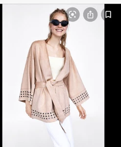 NWT Zara Woman’s Faux Suede Kimono Jacket S Small Nude Pink - Picture 1 of 10