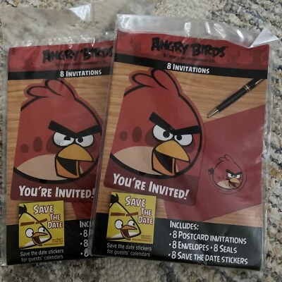 16 Angry Birds Birthday Party Invitations with Seals & Save the Date Stickers - Image 1 of 4