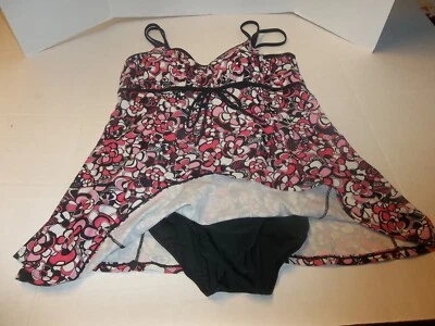 Womens Plus Size 18W Fashion Bug Pink/Black Floral Swimdress One Piece Swim Suit - Image 1 of 4