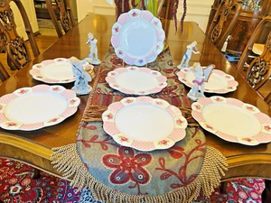 Set of 7 Grace Teaware 11" Dinner Plates Pink/White Rose/ Peony Scallop Edge New - Picture 1 of 9