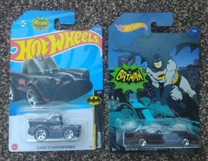 Set of 2 Hot Wheels Batman '66 Classic TV Series Batmobile 1/6 & 3/5  NEW - Picture 1 of 4