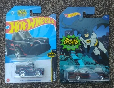 Set of 2 Hot Wheels Batman '66 Classic TV Series Batmobile 1/6 & 3/5  NEW - Image 1 of 4