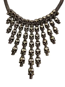Skull Necklace Gunmetal Gothic Statement Costume Halloween - Picture 1 of 8