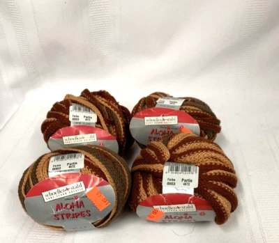 4 NEW~Schoeller &Stahl~ALOHA STRIPES Ribbon Yarn #03 Multi Brown/Tan Stripe~LOT - Image 1 of 4