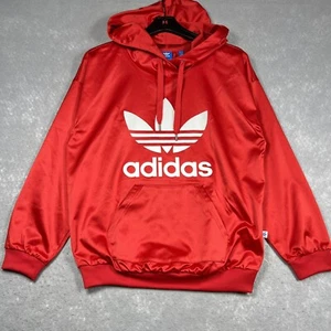 ADIDAS Originals Hoodie Womens XS Red Trefoil Satin Pullover Long Sleeve CE5434 - Picture 1 of 11