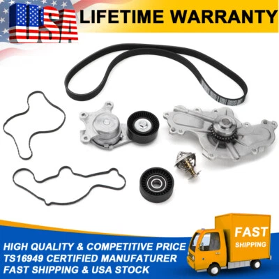 Water Pump Thermostat Drive Belt For Ford Edge Lincoln MKS MKT MKX 3.5L 3.7L US — 第 1/4 张图片