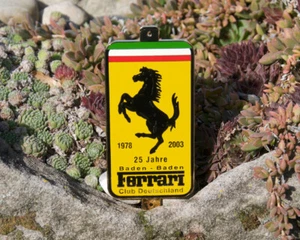 VINTAGE ENAMEL AUTOMOBILE CAR BADGE # FERRARI CLUB GERMANY MEETING BADEN BADEN - Picture 1 of 2