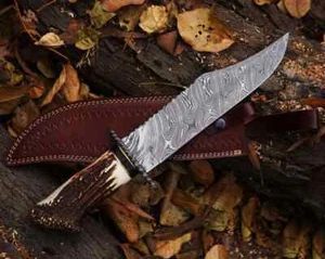 CUSTOM HAND MADE DAMAST STAHL JAGD BOWIE MESSER NATUR HIRSCH GRIFF BOWIE - Bild 1 von 6