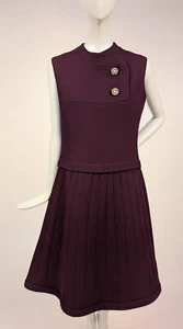 MOD VINTAGE 1960’S DESIGNER PIERRE CARDIN BURGUNDY WINE WOOL DRESS - Picture 1 of 8