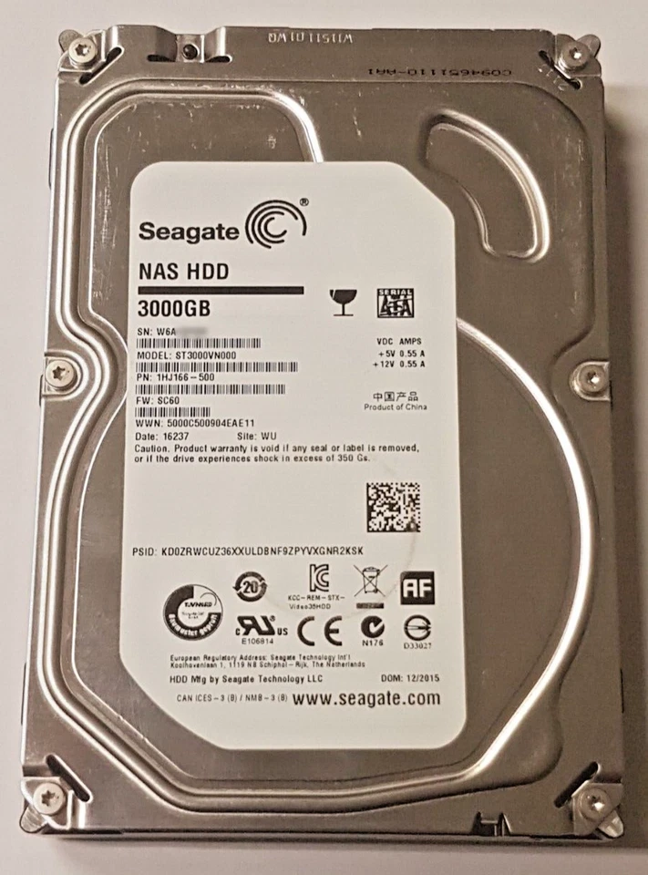 3 TB SATA Seagate Nas HDD ST3000VN000 5900rpm 64MB HDD 3.5 " Internal Hard Drive - Image 1 of 1