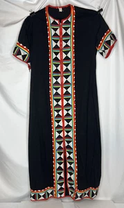 VTG 60s Dress Kaftan PSYCHEDELIC Hippie Geometric Robe Zip Up Quilted Original - Picture 1 of 14