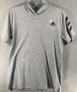Adidas Top Youth Boys XL Gray Short Sleeve Hooded Lightweight Logo Cotton Blend - Picture 1 of 12
