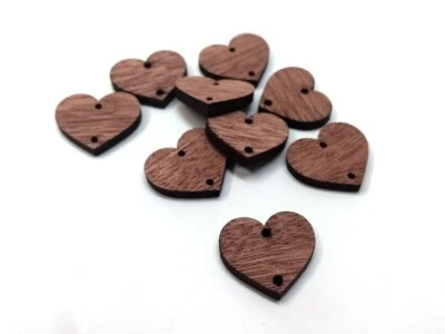 6 pcs. Brown Wood Heart Flat Connectors – 20mm x 18mm - Image 1 of 2