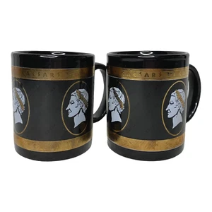 Set of 2 Caesars Palace Black with Gold Trim Coffee Tea 10 Oz Cup Mugs - Bild 1 von 3