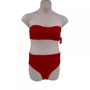 Womens Bikini Swimsuit 2-piece Red Size XL Bandeau w/Detachable Straps NEW - Picture 1 of 15