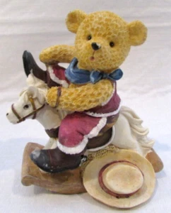 Teddy Bear Cowboy on Rocking Horse Figurine 5" x 4.5" - Picture 1 of 6