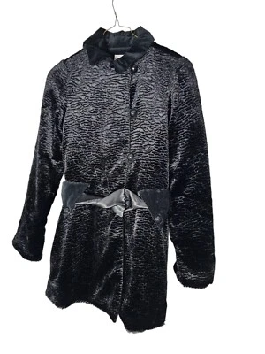 Abrigo de Invierno American Girl Rebecca Niñas Talla 12 Negro Imitación Piel Satén Cinturón Foto 1 de 4