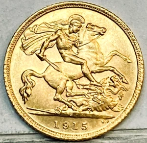 AUSTRALIA 1915 SYDNEY GOLD HALF SOVEREIGN RARE KEY DATE LOW MINT GEM UNC #02 - Bild 1 von 2