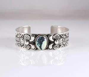 Andy Cadman Navajo Sterling silver Bracelet Rare Peacock Variscite Handmade - Picture 1 of 9