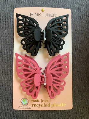 Pinzas para el cabello mariposa de lino rosa — ¡¡TALLA GRANDE!!!—Negro y Rosa—¡DIFÍCIL DE ENCONTRAR!! ¡NUEVO!! Foto 1 de 2