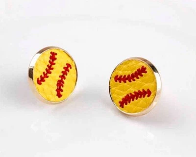 Yellow and Red Leather Baseball Stud Earrings - Image 1 of 3