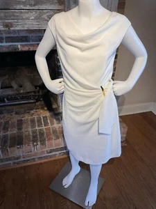 cremefarbenes knielanges drapiertes Kleid Goldakzent Damengröße Small - Bild 1 von 5
