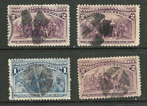 Sc #230 #231 x 4 Differetn CROSSROAD Fancy Cancel 2 Cent Columbian 1893 US 99E51 - Picture 1 of 3