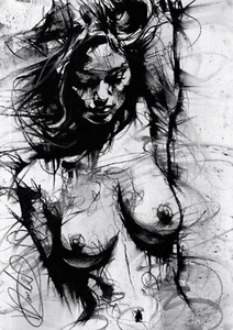 Nude Drawing ORIGINAL Charcoal tasteful naked female women erotic pinup no res - Picture 1 of 8