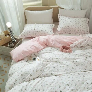 LifeTB Garden Style Duvet Cover Floral Print Bedding Sets King Pink White Floral - Picture 1 of 9