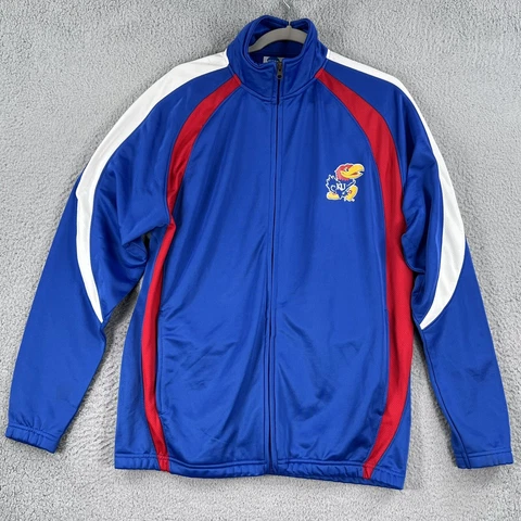 Kansas Jayhawks Warmup Jacket Mens Small Full Zip Blue NCAA Basketball Track Cover