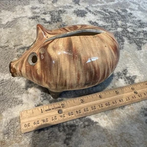 Vintage STEINZEUG SCHWEIN gelbe Ware Still Coin Bank Mokka Tropfglasur Keramik 5" - Bild 1 von 16