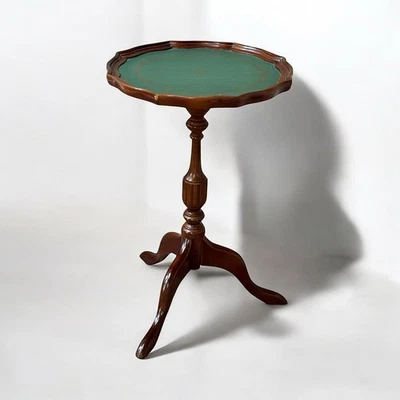 20th C. Mahogany & Green Tooled  Leather Tripod Candle Stand End Side Table - Image 1 of 4