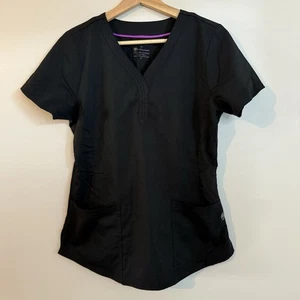 Blusa Médica Healing Hands Etiqueta Púrpura Talla S Negra Manga Corta Cuello en V 2 Bolsillos - Imagen 1 de 8