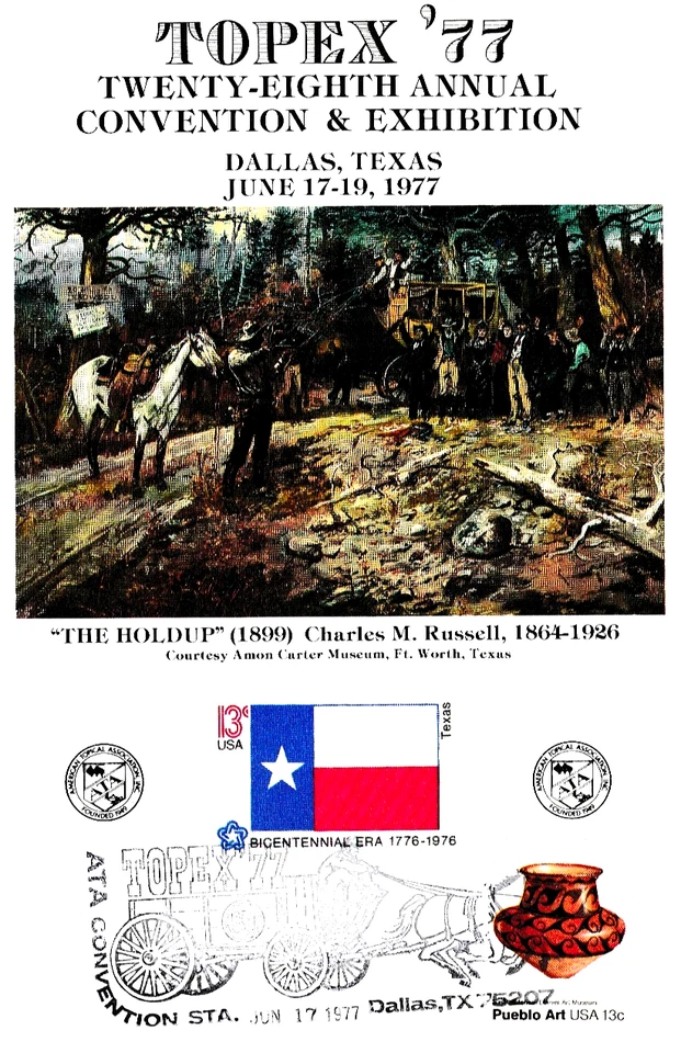 Tarjeta de recuerdo ATA TOPEX 77 repro #1660 bandera del bicentenario de Texas #1707 arte pueblo Foto 1 de 1
