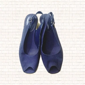 Easy Spirit Peeptoe Espadrilles Komfort Sommer Sandalen Navy Blau Gr. 7 EUC OBO - Bild 1 von 8