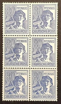 Germany Stamps 1945 Allied Occupation SG943 80pf Labourer block of 6 MNG - Image 1 of 2