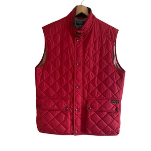 Polo Ralph Lauren Vest Jacket Men Large Red Diamond Quilted Corduroy  Hunting - Picture 1 of 17