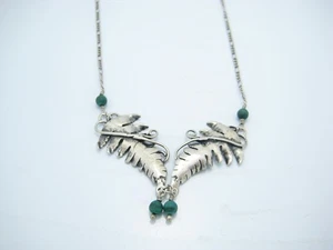 Collar de eslabones de cadena con diseño de hoja de malaquita Figaro de plata de ley de 1,6 mm 18,5" - Imagen 1 de 7