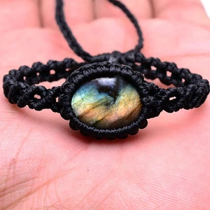 Aurora On Your Wrist~ Natural Labradorite Handmade Macrame Cuff Crystal Bracelet - Picture 1 of 6