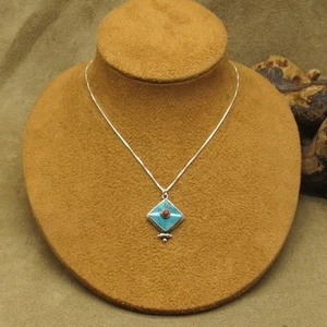 Sterling Silver Coral and Turquoise Pendant Necklace - Picture 1 of 6